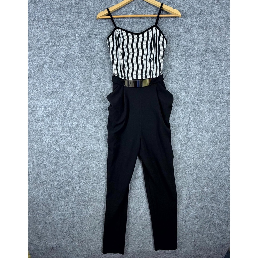 Womens Jumpsuit Black White Striped Spaghetti Strap Sequin Sweetheart Neck